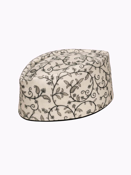 white colour wedding karakul cap with zari work