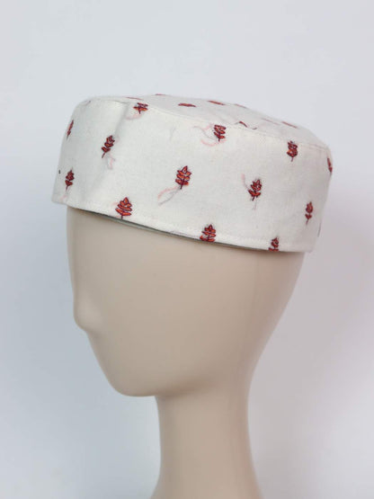Classic White Kashmiri Cap With Hand Sozni Work Boothis