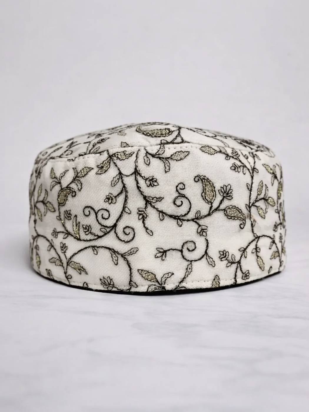 white zari embroidery cap for men