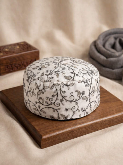 Kashmiri traditional cap in white with zari work