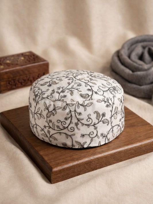 Kashmiri traditional cap in white with zari work