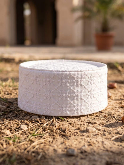 Cotton Omani Barkati Cap in white With Intricate Chikan Work
