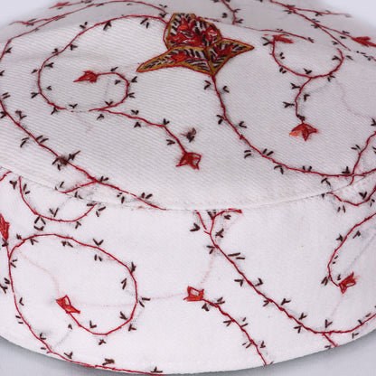White Toosha with Hand Sozni Embroidery Topi | Cap