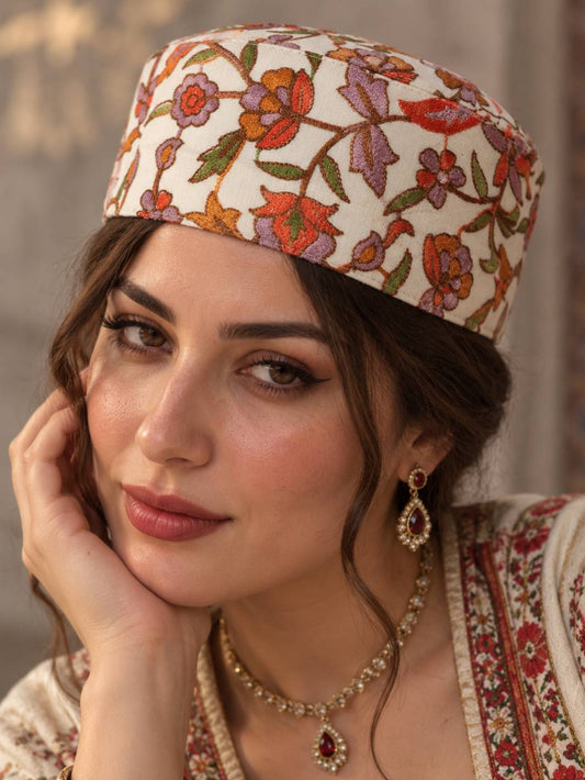 Classic Nalki Aari Embroidery White Stylish Cap