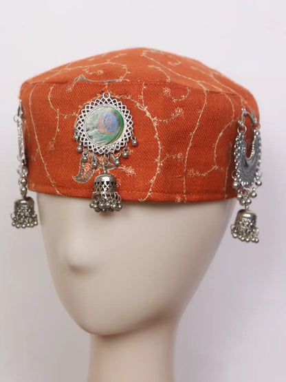 Kashmiri Noor Women Bridal Sozni Cap With Jewlery In Kasaba Style