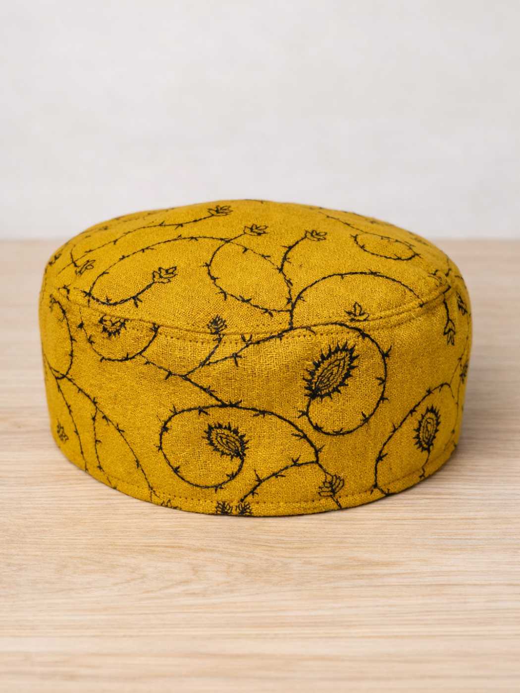 mustard cap in all over sozni embroidery