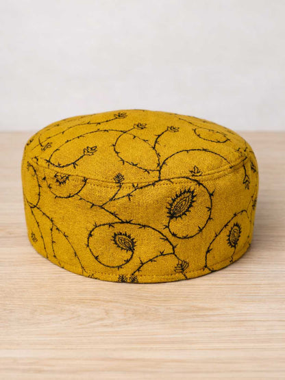 mustard cap in all over sozni embroidery