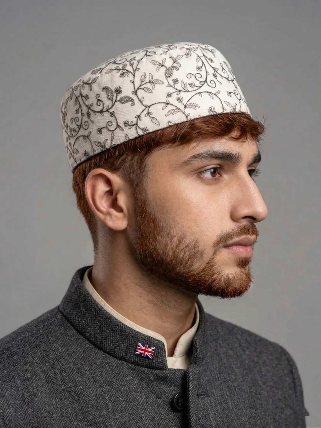 stylish white zari cap for men