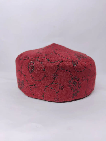 maroon kashmiri cap with needlework